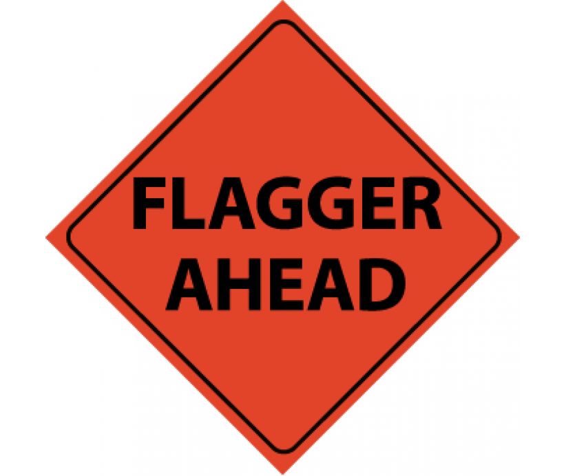 TRAFFIC, FLAGGER AHEAD, 48X48, ROLL UP SIGN, REFLECTIVE VINYL MATERIAL