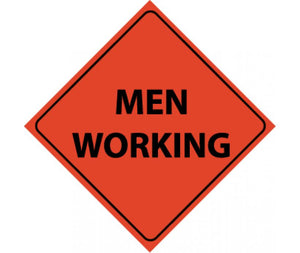 TRAFFIC, MEN WORKING, 48X48, ROLL UP SIGN, REFLECTIVE VINYL MATERIAL