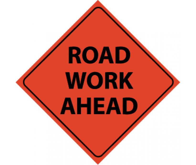TRAFFIC, ROAD WORK AHEAD, 48X48, ROLL UP SIGN, REFLECTIVE VINYL MATERIAL