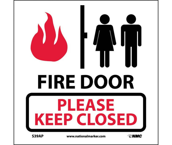 FIRE DOOR PLEASE KEEP CLOSED (GRAPHIC), 4X4, PS VINYL, 5/PK