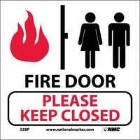 FIRE DOOR PLEASE KEEP CLOSED (W/GRAPHIC), 7X7, PS VINYL