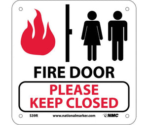 FIRE DOOR PLEASE KEEP CLOSED (W/ GRAPHIC), 7X7, RIGID PLASTIC