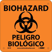BIOHAZARD PELIGRO BIOLOGICO (BILINGUAL) (W/ GRAPHIC), 7X7, RIGID PLASTIC