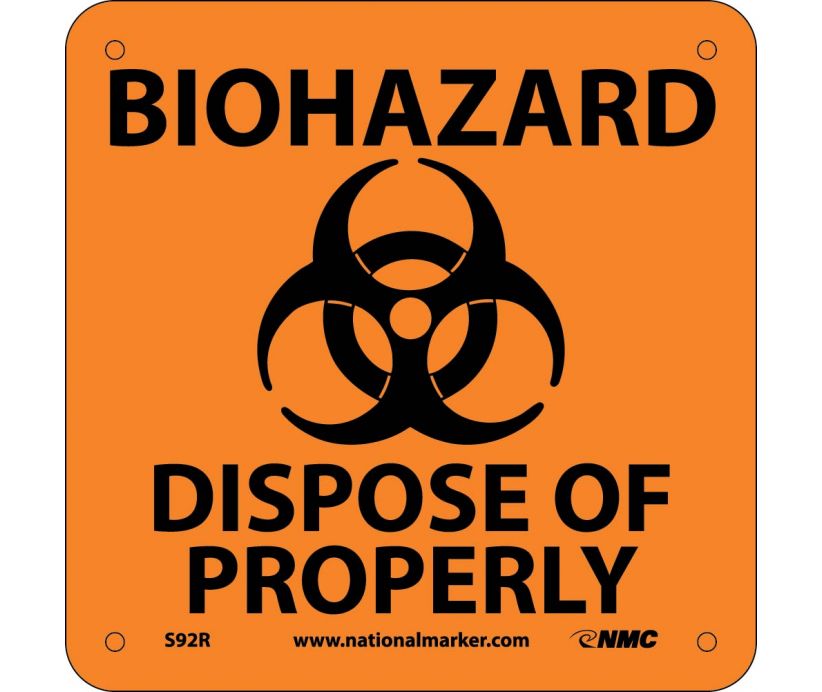 BIOHAZARD DISPOSE OF PROPERLY (W/ GRAPHIC), 7X7, RIGID PLASTIC