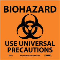 BIOHAZARD USE UNIVERSAL PRECAUTIONS (W/ GRAPHIC), 7X7, RIGID PLASTIC