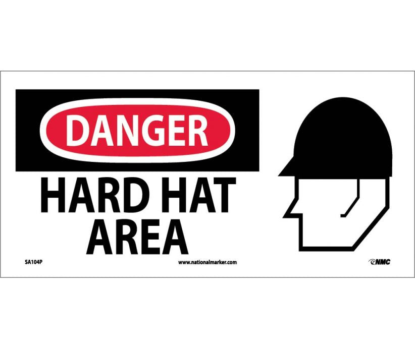 DANGER, HARD HAT AREA (W/GRAPHIC), 7X17, RIGID PLASTIC