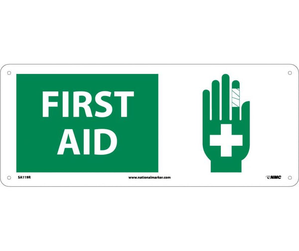 FIRST AID (W/GRAPHIC), 7X17, RIGID PLASTIC
