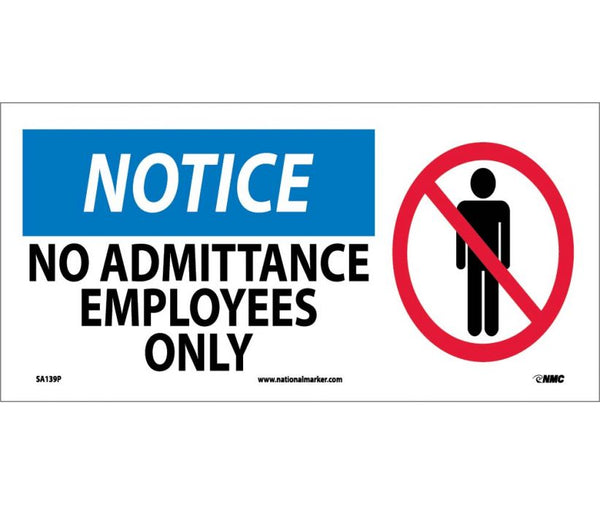 NOTICE, NO ADMITTANCE EMPLOYEES ONLY (W/GRAPHIC), 7X17, RIGID PLASTIC