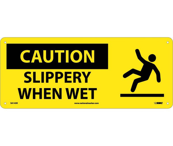 CAUTION, SLIPPERY WHEN WET (W/GRAPHIC), 7X17, RIGID PLASTIC
