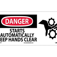 DANGER, STARTS AUTOMATICALLY KEEP HANDS CLEAR (W/GRAPHIC), 7X17, RIGID PLASTIC