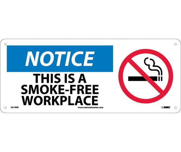 NOTICE, THIS IS A SMOKE-FREE WORKPLACE (W/GRAPHIC), 7X17, RIGID PLASTIC