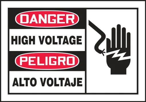 OSHA Danger Bilingual Spanish Safety Label, HIGH VOLTAGE/PELIGRO ALTO VOLTAJE with Graphic, 3 1/2