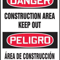 Safety Sign, DANGER CONSTRUCTION AREA KEEP OUT (English, Spanish), 14" x 10", Plastic