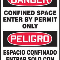 Accuform"Danger CONFINED Space Enter by Permit ONLY", Spanish Bilingual Adhesive Dura-Vinyl Safety Sign, 10" x 7", Red/Black on White, SBMCSP133XV
