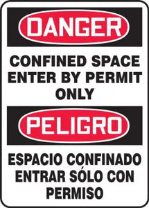 Accuform"Danger CONFINED Space Enter by Permit ONLY", Spanish Bilingual Adhesive Dura-Vinyl Safety Sign, 10" x 7", Red/Black on White, SBMCSP133XV