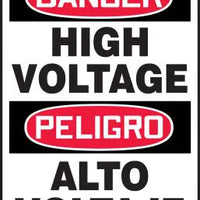 Safety Sign, DANGER HIGH VOLTAGE PELIGRO ALTO VOLTAJE (English, Spanish), 14" x 10", Aluminum