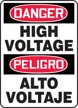 Safety Sign, DANGER HIGH VOLTAGE PELIGRO ALTO VOLTAJE (English, Spanish), 14