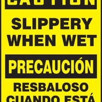 Safety Sign, CAUTION SLIPPERY WHEN WET (English, Spanish), 14" x 10", Plastic