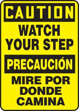 Safety Sign, CAUTION WATCH YOUR STEP (English, Spanish), 14