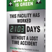 Digi-Day Electronic Safety Scoreboard, 28 X 20, Aluminum, Safety Is Green This Facility Has Worked ___ Days Without A Lost Time Accident
