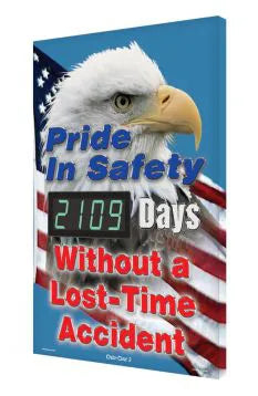 Digi-Day Electronic Safety Scoreboard, 28 X 20, Aluminum, Pride In Safety - _Days Without a Lost Time Accident