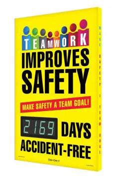 Digi-Day Electronic Safety Scoreboard, 28 X 20, Aluminum, Teamwork Improve Safety - Make Safety A Team Goal