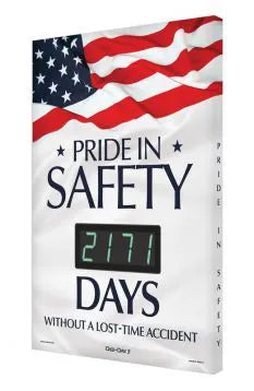 Digi-Day Electronic Safety Scoreboard, 28 X 20, Aluminum, Pride In Safety _ Days Without A Lost Time Accident