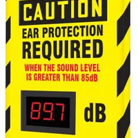 Decibel Meter Sign, CAUTION EAR PROTECTION REQUIRED WHEN THE SOUND LEVEL DB, 12" x 10" x 1", Aluminum
