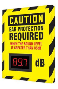 Decibel Meter Sign, CAUTION EAR PROTECTION REQUIRED WHEN THE SOUND LEVEL DB, 12" x 10" x 1", Aluminum