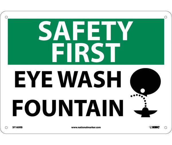 SAFETY FIRST, EYE WASH FOUNTAIN, GRAPHIC, 10X14, RIGID PLASTIC