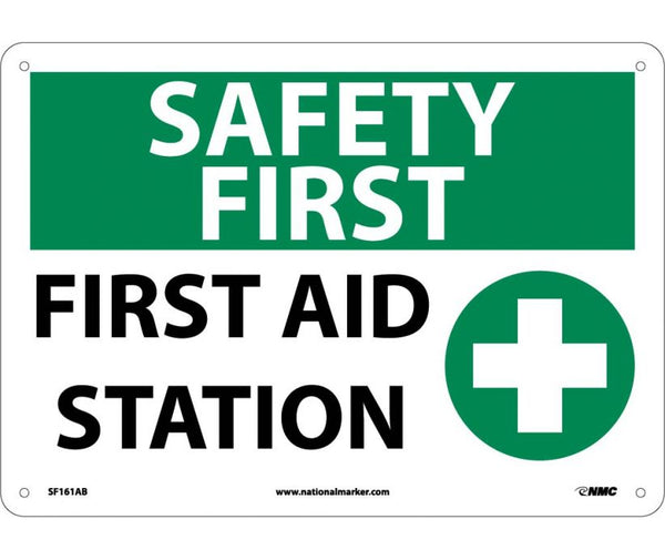 SAFETY FIRST, FIRST AID STATION, GRAPHIC, 10X14, .040 ALUM