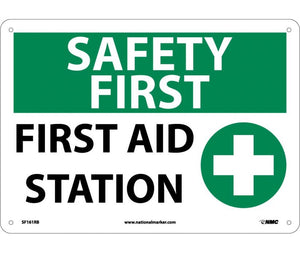 SAFETY FIRST, FIRST AID STATION, GRAPHIC, 10X14, RIGID PLASTIC