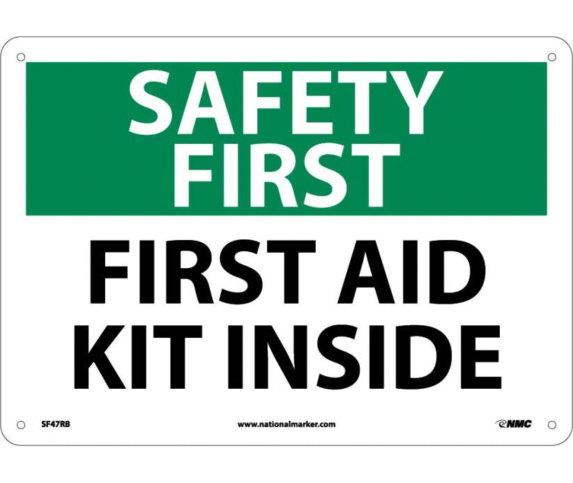 SAFETY FIRST, FIRST AID KIT INSIDE, 10X14, RIGID PLASTIC