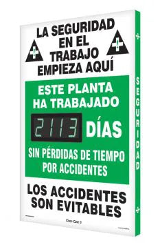 Digi-Day Electronic Safety Scoreboard, 28 X 20, Aluminum, This Plant Has Worked _Days Without A Lost Time Accident (Spanish)