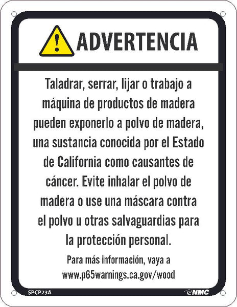 WARNING DRILLING, SAWING, SANDING OR MACHINING WOOD PRODUCTS CAN EXPOSE YOU TO WOOD DUST8.5X11, ALUMINUM .040, SPANISH