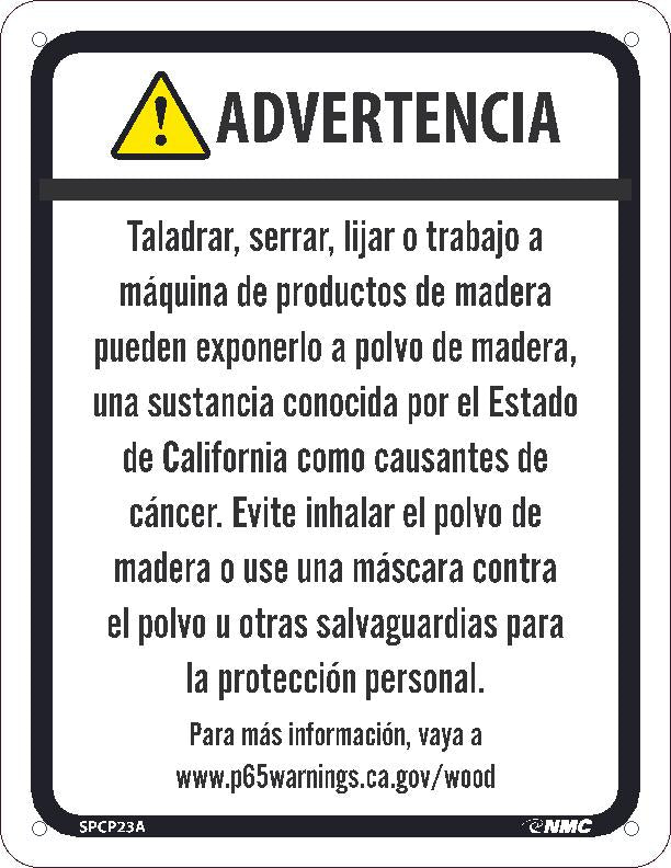 WARNING DRILLING, SAWING, SANDING OR MACHINING WOOD PRODUCTS CAN EXPOSE YOU TO WOOD DUST8.5X11, ALUMINUM .040, SPANISH