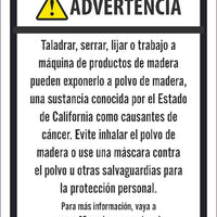 WARNING DRILLING, SAWING, SANDING OR MACHINING WOOD PRODUCTS CAN EXPOSE YOU TO WOOD DUST8.5X11, RIGID PLASTIC, SPANISH