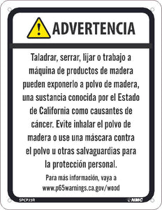 WARNING DRILLING, SAWING, SANDING OR MACHINING WOOD PRODUCTS CAN EXPOSE YOU TO WOOD DUST8.5X11, RIGID PLASTIC, SPANISH