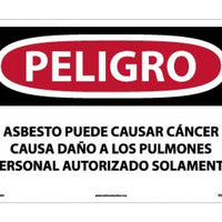 PELIGRO ASBESTOS MAY CAUSE CANCER CAUSES DAMAGE TO LUNGS AUTHORIZED PERSONNEL ONLY, 14 X 20, RIGID PLASTIC