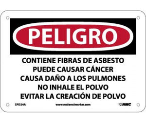 DANGER CONTAINS ASBESTOS FIBERS MAY CAUSE CANCER CAUSES DAMAGE TO LUNGS DO NOT BREATHE DUST AVOID CREATING DUST, 7 X 10, .040 ALUM