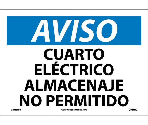 AVISO, CUARTO ELECTRICO ALMACENAJE NO PERMITIDO, 10X14, PS VINYL