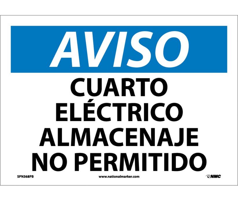 AVISO, CUARTO ELECTRICO ALMACENAJE NO PERMITIDO, 10X14, .040 ALUM