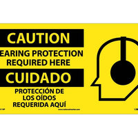 CAUTION, HEARING PROTECTION REQUIRED HERE (BILINGUAL W/GRAPHIC), 10X18, RIGID PLASTIC