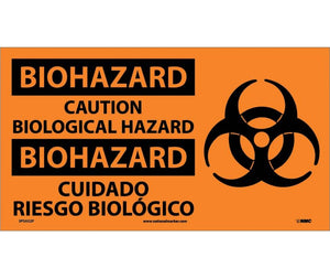 BIOHAZARD, CAUTION BIOLOGICAL HAZARD (BILINGUAL W/GRAPHIC), 10X18, RIGID PLASTIC