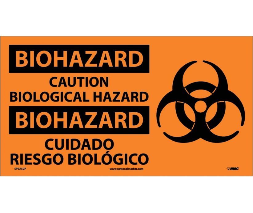 BIOHAZARD, CAUTION BIOLOGICAL HAZARD (BILINGUAL W/GRAPHIC), 10X18, RIGID PLASTIC