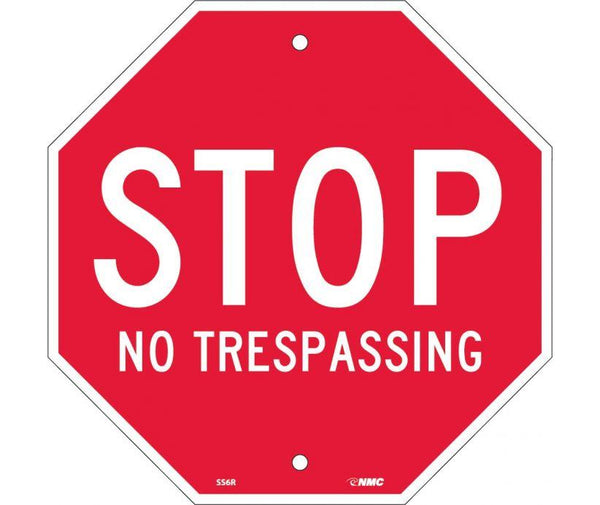 STOP NO TRESPASSING, OCTAGON, 12X12, RIGID PLASTIC