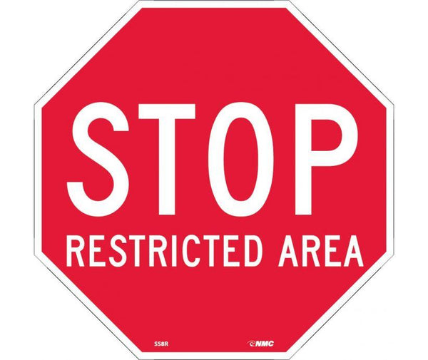 STOP RESTRICTED AREA, OCTAGON, 12X12, RIGID PLASTIC