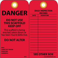 TAG, DANGER, DO NOT USE THIS SCAFFOLD, KEEP OFF, GROMMET, 6 X 3, UNRIP VINYL, 25/PK