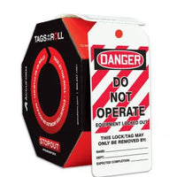 Tags By-The-Roll, DANGER DO NOT OPERATE EQUIPMENT LOCKED OUT, 6.25" x 3", PF-Cardstock, 100/RL