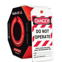 Tags By-The-Roll, DANGER DO NOT OPERATE THIS LOCK, 6.25" x 3", PF-Cardstock, 100/RL